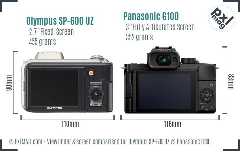 Olympus SP-600 UZ vs Panasonic G100 Screen and Viewfinder comparison