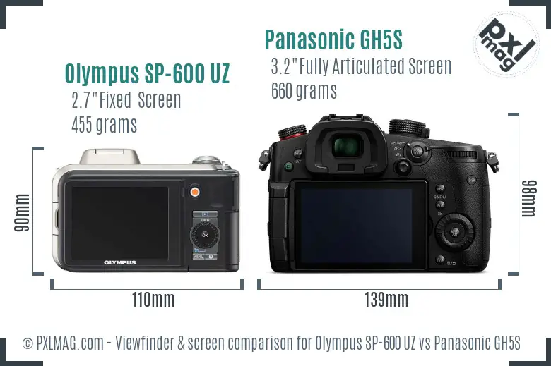 Olympus SP-600 UZ vs Panasonic GH5S Screen and Viewfinder comparison