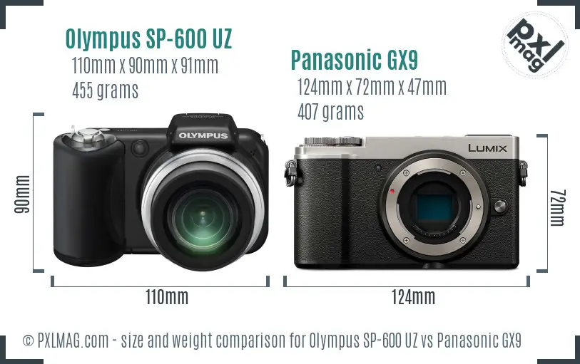 Olympus SP-600 UZ vs Panasonic GX9 size comparison