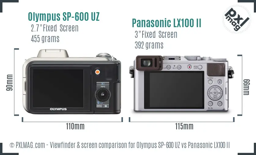 Olympus SP-600 UZ vs Panasonic LX100 II Screen and Viewfinder comparison
