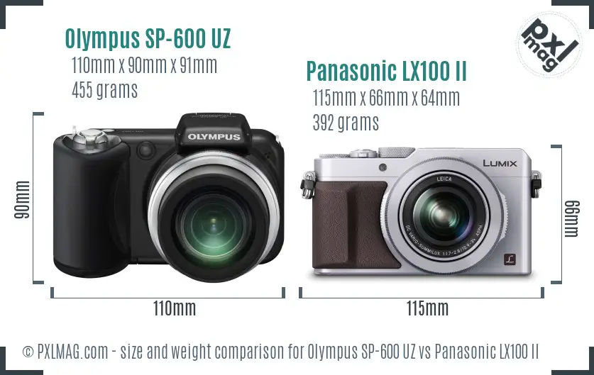 Olympus SP-600 UZ vs Panasonic LX100 II size comparison