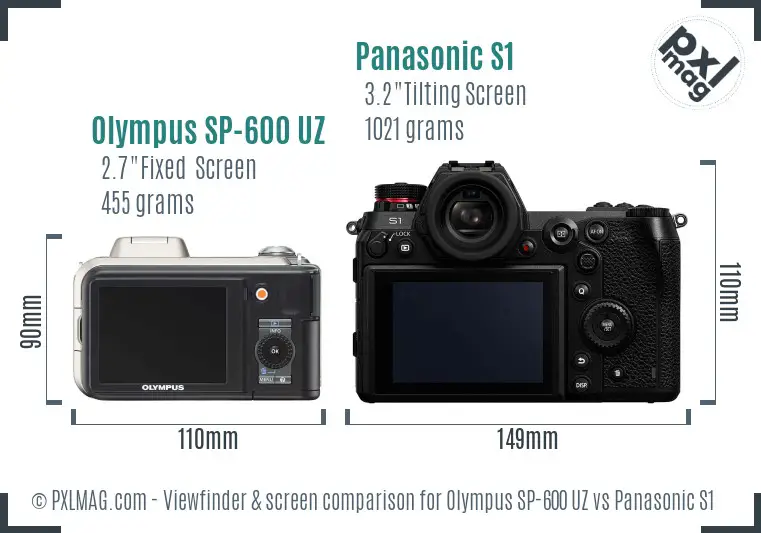 Olympus SP-600 UZ vs Panasonic S1 Screen and Viewfinder comparison