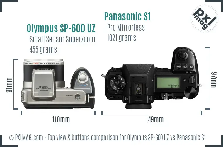 Olympus SP-600 UZ vs Panasonic S1 top view buttons comparison