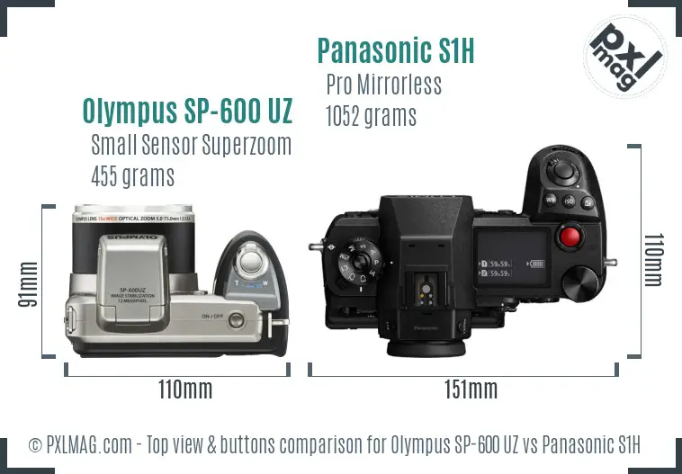 Olympus SP-600 UZ vs Panasonic S1H top view buttons comparison