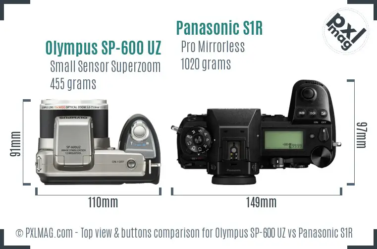 Olympus SP-600 UZ vs Panasonic S1R top view buttons comparison