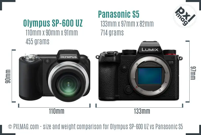 Olympus SP-600 UZ vs Panasonic S5 size comparison