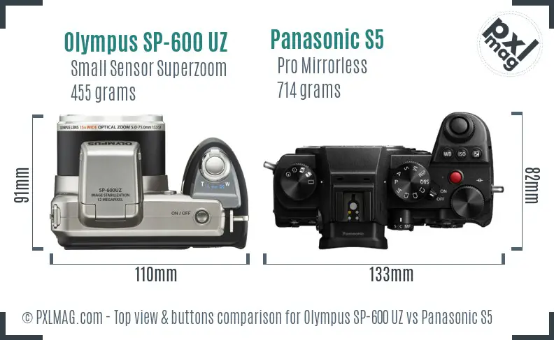 Olympus SP-600 UZ vs Panasonic S5 top view buttons comparison