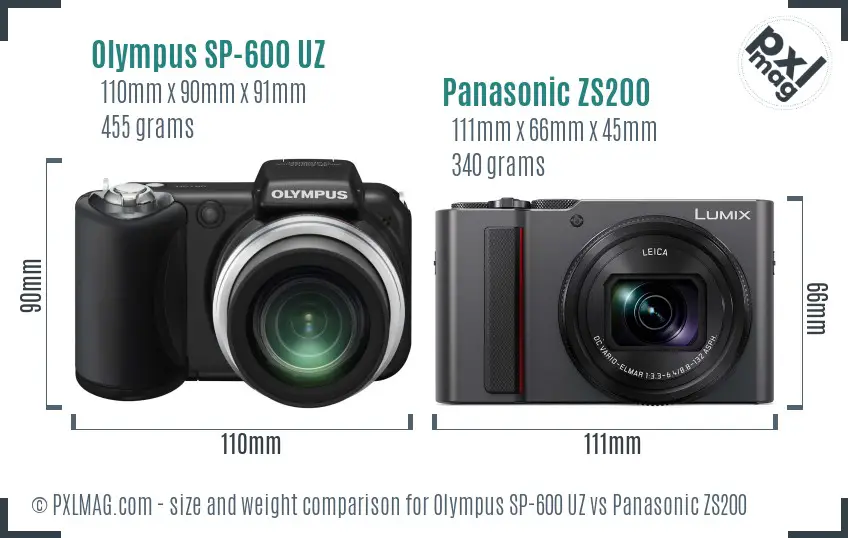 Olympus SP-600 UZ vs Panasonic ZS200 size comparison