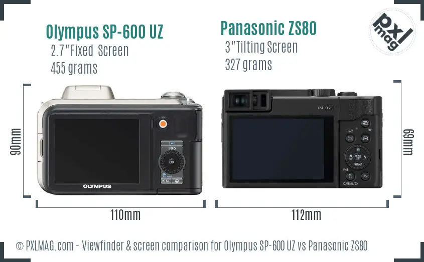 Olympus SP-600 UZ vs Panasonic ZS80 Screen and Viewfinder comparison