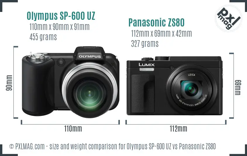 Olympus SP-600 UZ vs Panasonic ZS80 size comparison