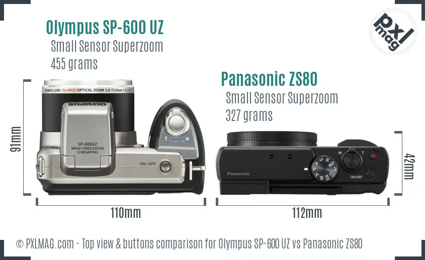 Olympus SP-600 UZ vs Panasonic ZS80 top view buttons comparison