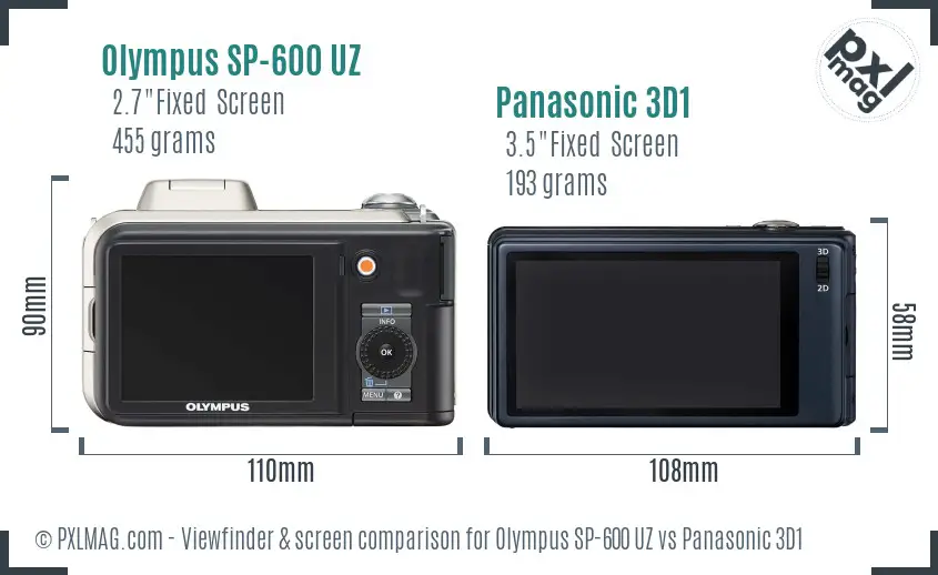 Olympus SP-600 UZ vs Panasonic 3D1 Screen and Viewfinder comparison