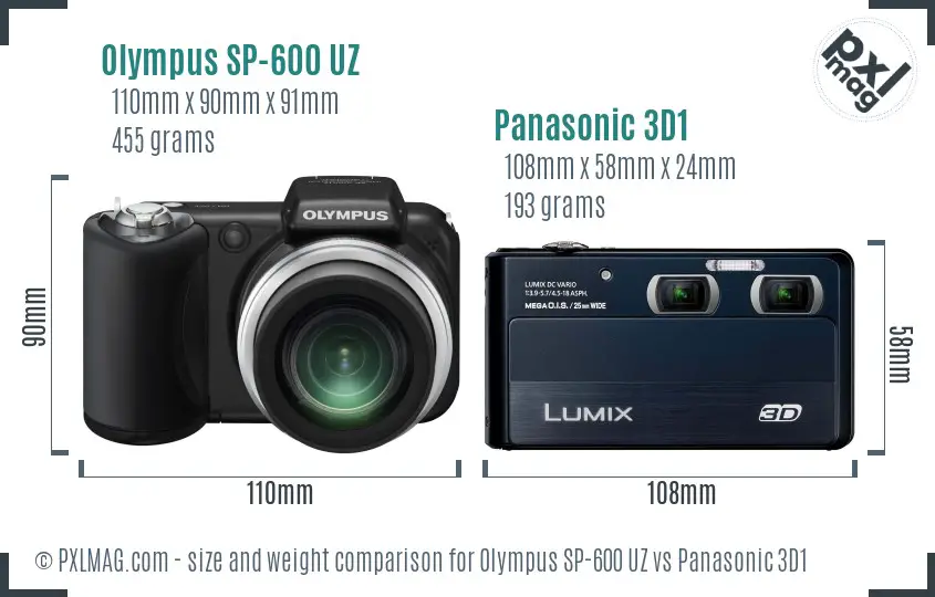 Olympus SP-600 UZ vs Panasonic 3D1 size comparison