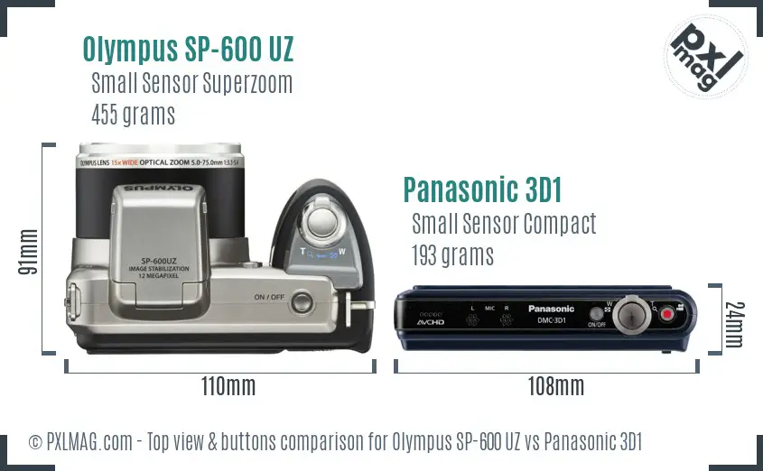 Olympus SP-600 UZ vs Panasonic 3D1 top view buttons comparison