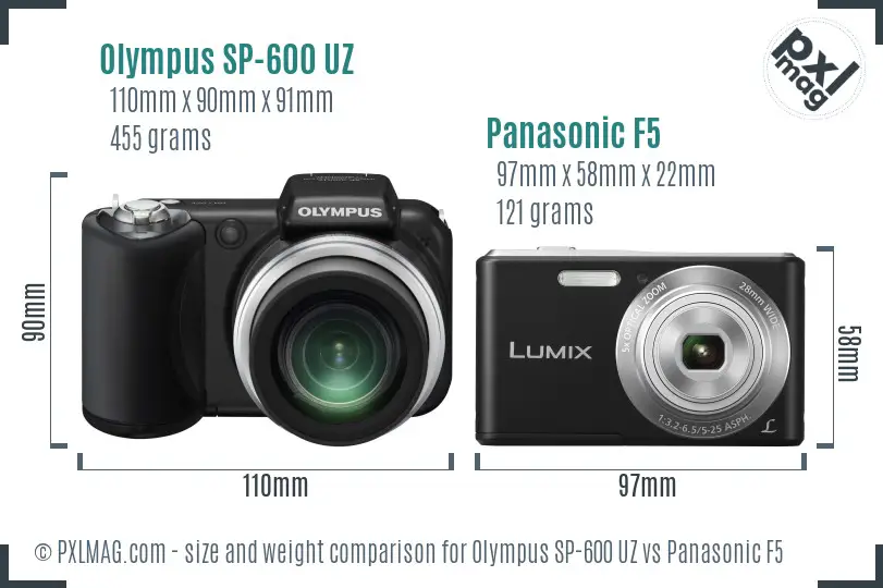 Olympus SP-600 UZ vs Panasonic F5 size comparison