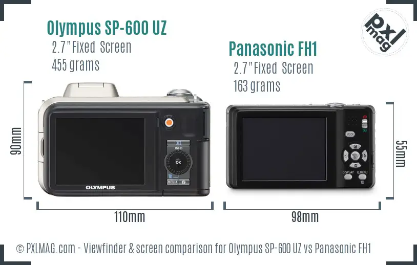Olympus SP-600 UZ vs Panasonic FH1 Screen and Viewfinder comparison