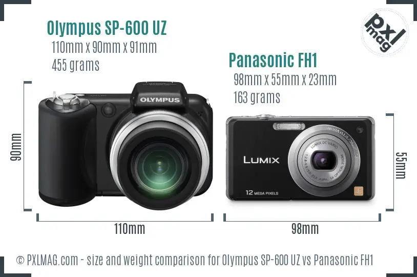 Olympus SP-600 UZ vs Panasonic FH1 size comparison