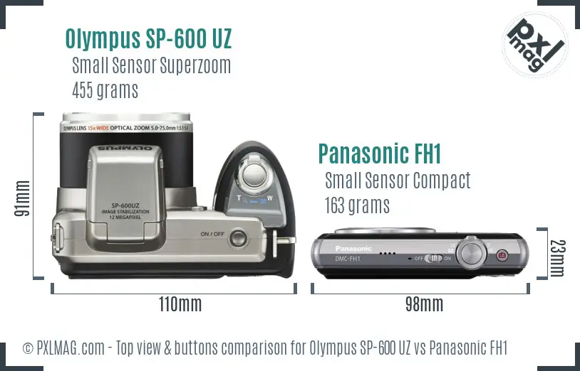 Olympus SP-600 UZ vs Panasonic FH1 top view buttons comparison