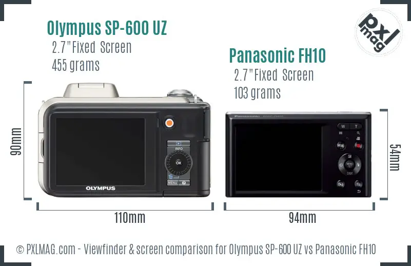 Olympus SP-600 UZ vs Panasonic FH10 Screen and Viewfinder comparison