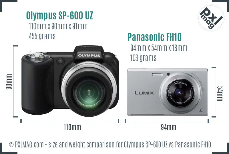 Olympus SP-600 UZ vs Panasonic FH10 size comparison