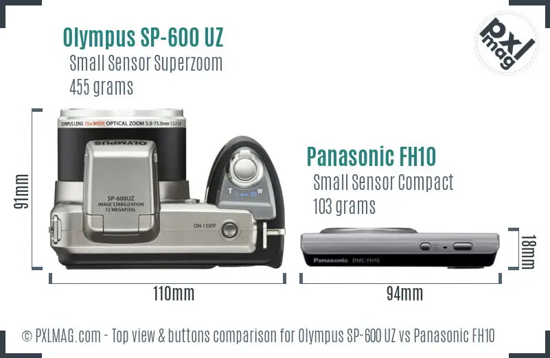 Olympus SP-600 UZ vs Panasonic FH10 top view buttons comparison