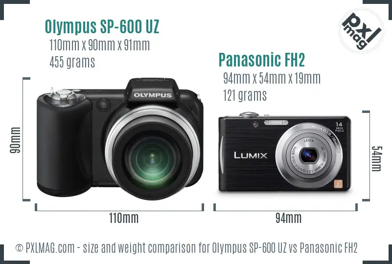Olympus SP-600 UZ vs Panasonic FH2 size comparison