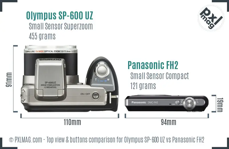 Olympus SP-600 UZ vs Panasonic FH2 top view buttons comparison
