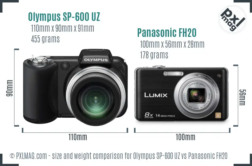 Olympus SP-600 UZ vs Panasonic FH20 size comparison