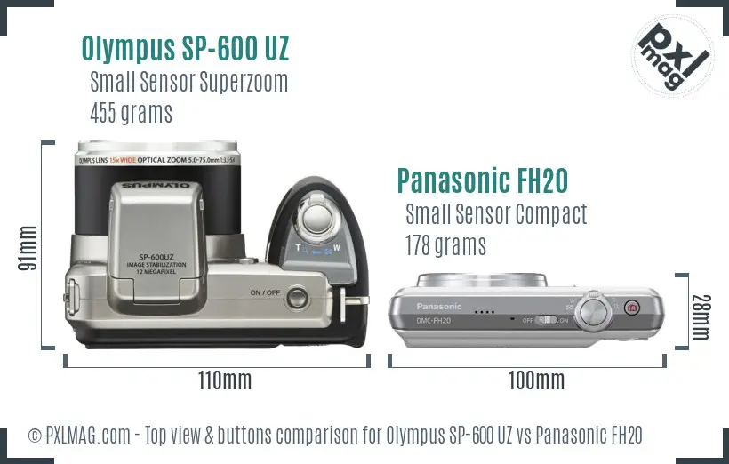 Olympus SP-600 UZ vs Panasonic FH20 top view buttons comparison
