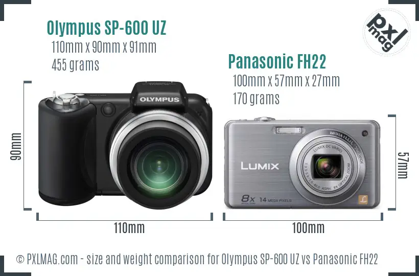 Olympus SP-600 UZ vs Panasonic FH22 size comparison