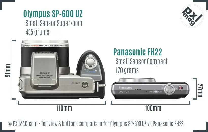 Olympus SP-600 UZ vs Panasonic FH22 top view buttons comparison