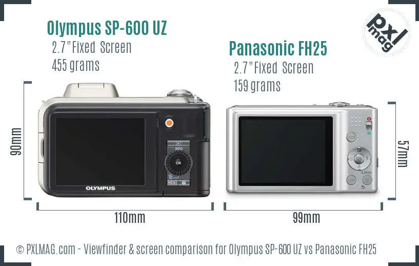 Olympus SP-600 UZ vs Panasonic FH25 Screen and Viewfinder comparison