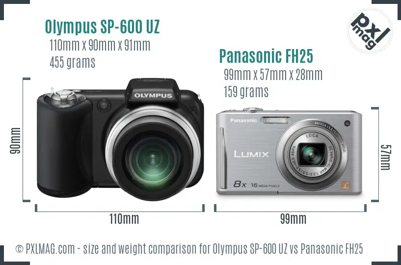 Olympus SP-600 UZ vs Panasonic FH25 size comparison