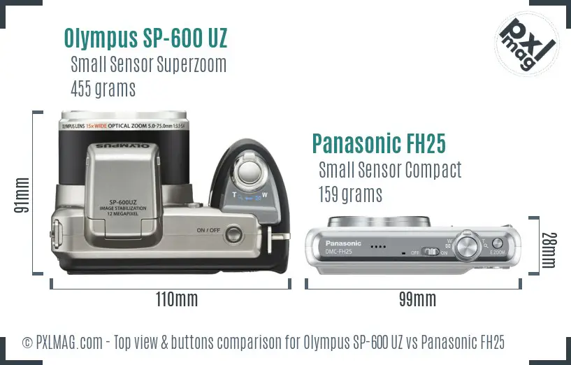 Olympus SP-600 UZ vs Panasonic FH25 top view buttons comparison