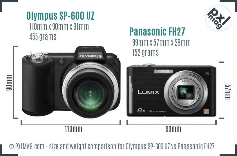 Olympus SP-600 UZ vs Panasonic FH27 size comparison