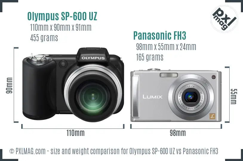 Olympus SP-600 UZ vs Panasonic FH3 size comparison