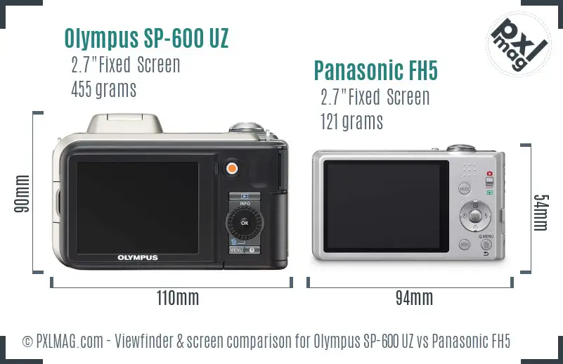 Olympus SP-600 UZ vs Panasonic FH5 Screen and Viewfinder comparison