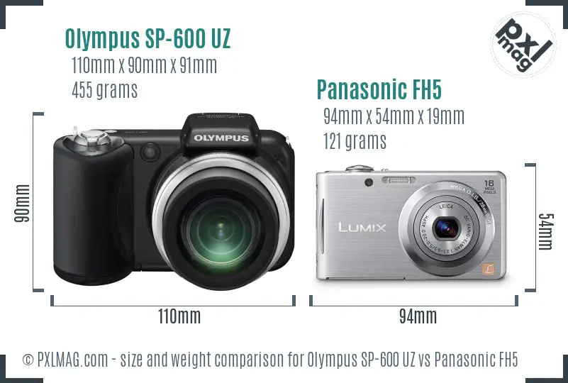 Olympus SP-600 UZ vs Panasonic FH5 size comparison
