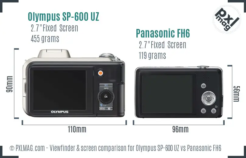 Olympus SP-600 UZ vs Panasonic FH6 Screen and Viewfinder comparison