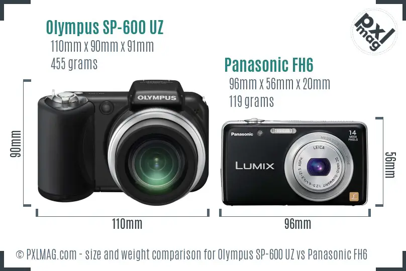 Olympus SP-600 UZ vs Panasonic FH6 size comparison