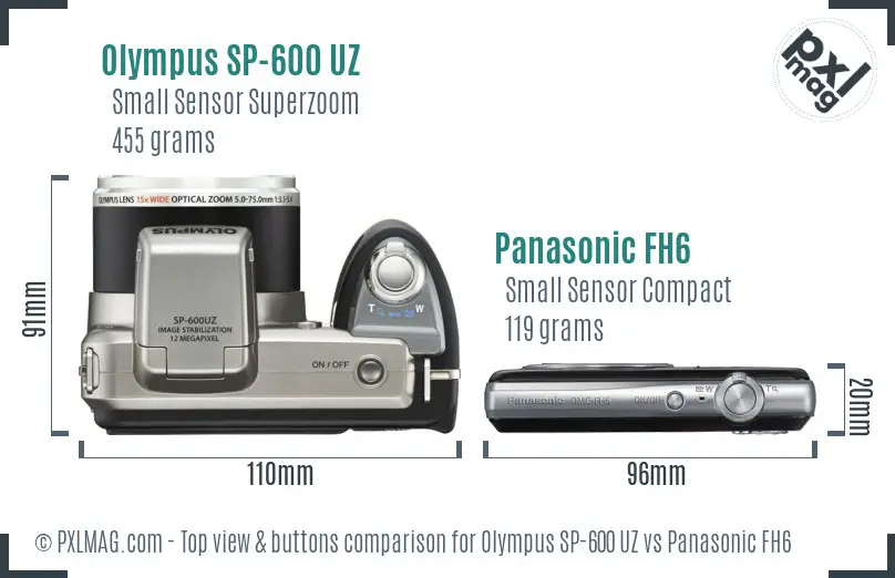 Olympus SP-600 UZ vs Panasonic FH6 top view buttons comparison
