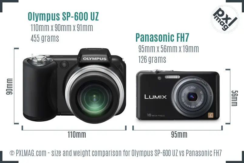 Olympus SP-600 UZ vs Panasonic FH7 size comparison