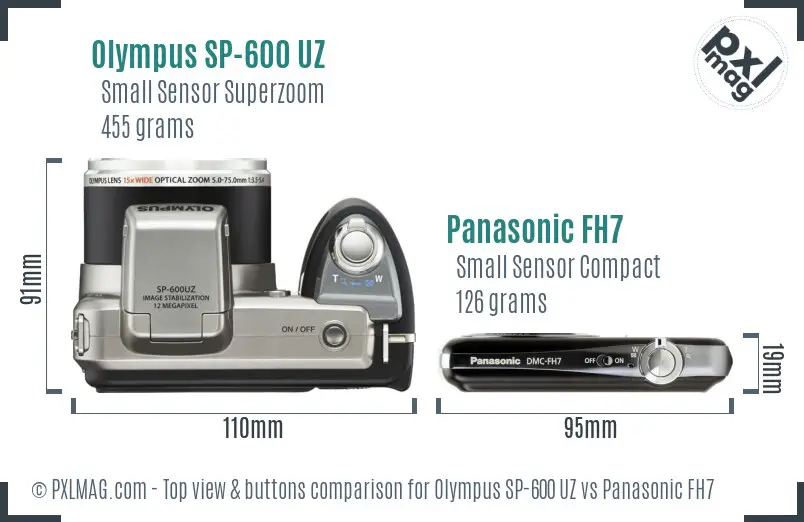 Olympus SP-600 UZ vs Panasonic FH7 top view buttons comparison