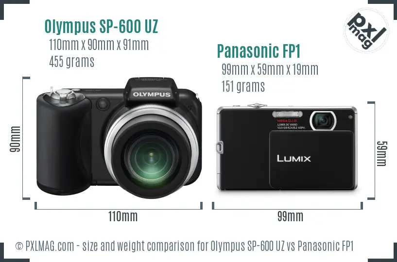 Olympus SP-600 UZ vs Panasonic FP1 size comparison Olympus SP-600 UZ vs Panasonic FP1 size comparison