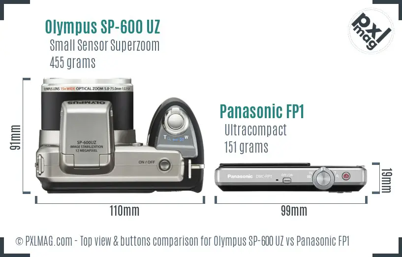 Olympus SP-600 UZ vs Panasonic FP1 top view buttons comparison