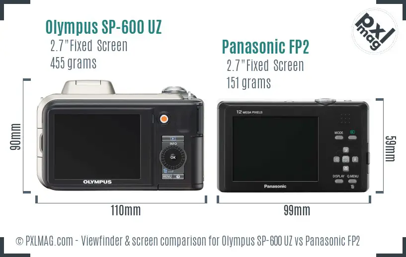 Olympus SP-600 UZ vs Panasonic FP2 Screen and Viewfinder comparison