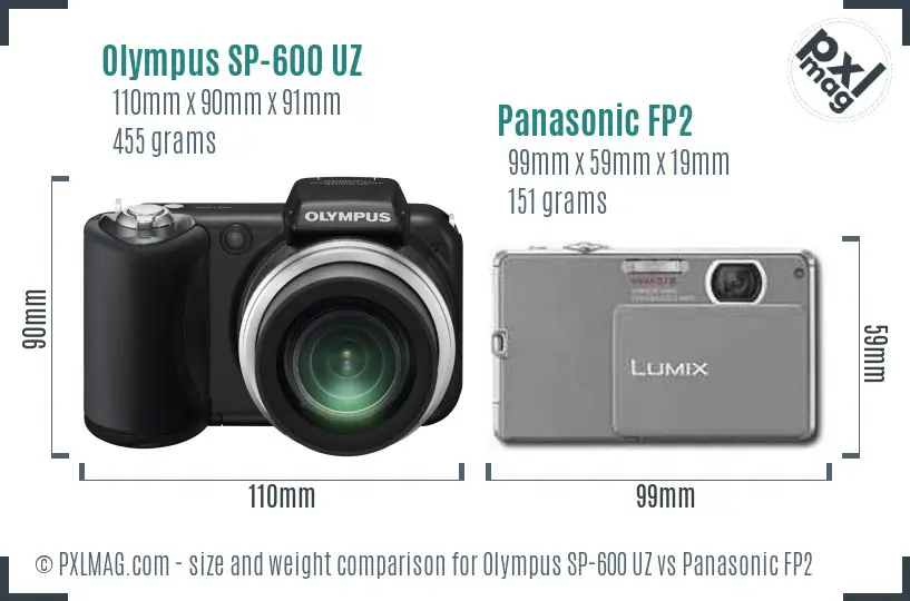 Olympus SP-600 UZ vs Panasonic FP2 size comparison