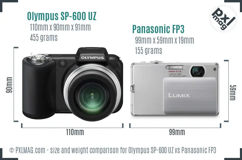 Olympus SP-600 UZ vs Panasonic FP3 size comparison