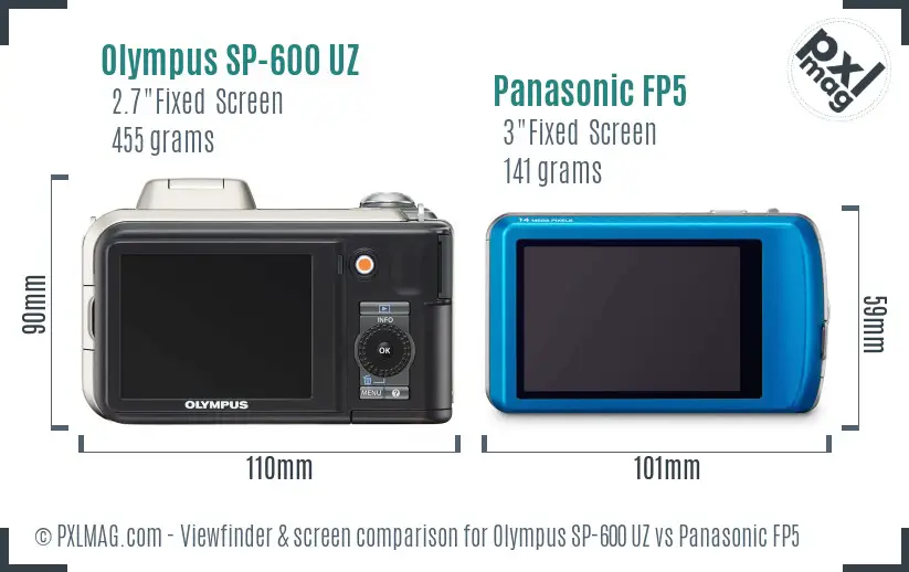 Olympus SP-600 UZ vs Panasonic FP5 Screen and Viewfinder comparison