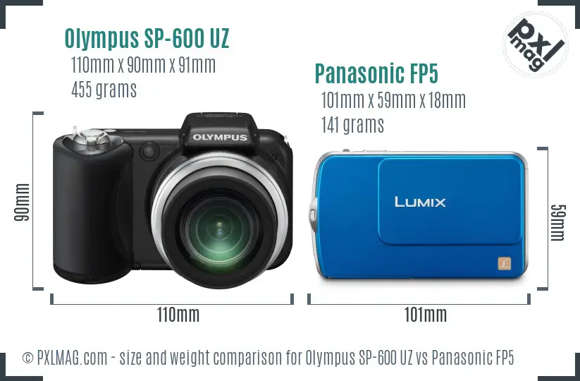 Olympus SP-600 UZ vs Panasonic FP5 size comparison